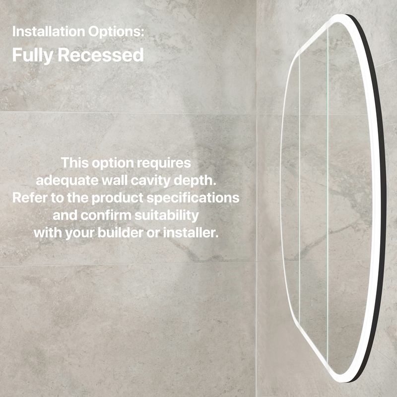 Pill Oval 1500mm x 900mm Frontlit LED Mirrored Shaving Cabinet, Matte Black