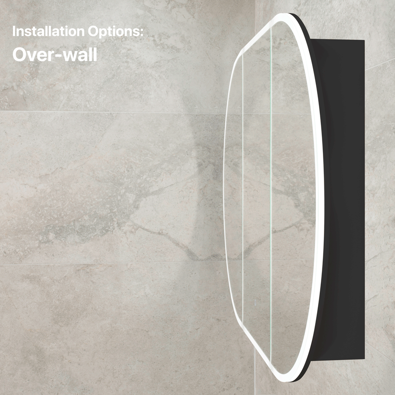 Pill Oval 1500mm x 900mm Frontlit LED Mirrored Shaving Cabinet, Matte Black