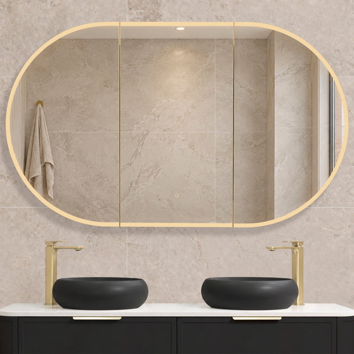 Pill Oval 1500mm x 900mm Frontlit LED Mirrored Shaving Cabinet, Matte Black