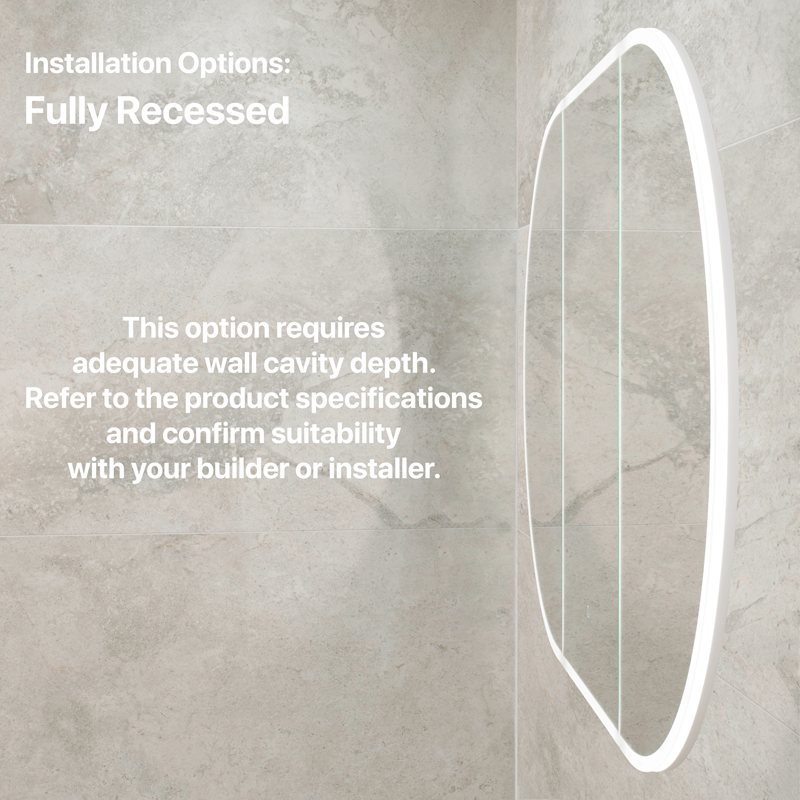Pill Oval 1500mm x 900mm Frontlit LED Mirrored Shaving Cabinet, Matte White