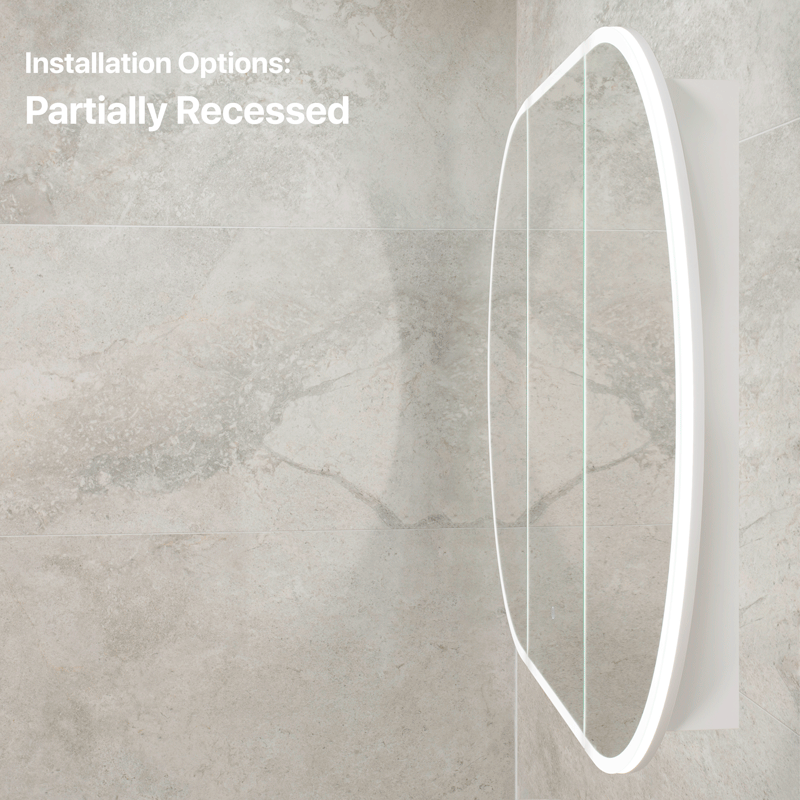 Pill Oval 1500mm x 900mm Frontlit LED Mirrored Shaving Cabinet, Matte White