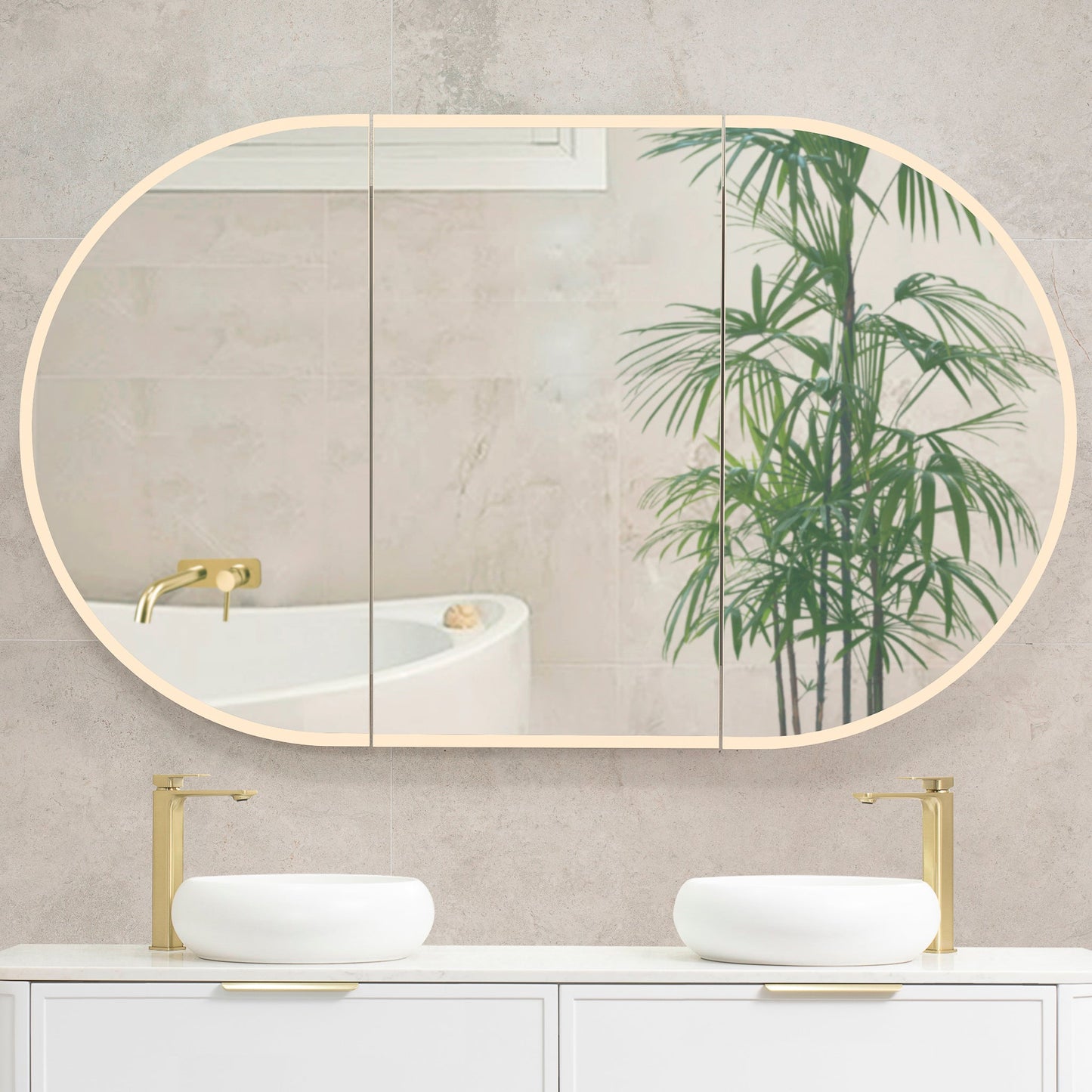 Pill Oval 1500mm x 900mm Frontlit LED Mirrored Shaving Cabinet, Matte White