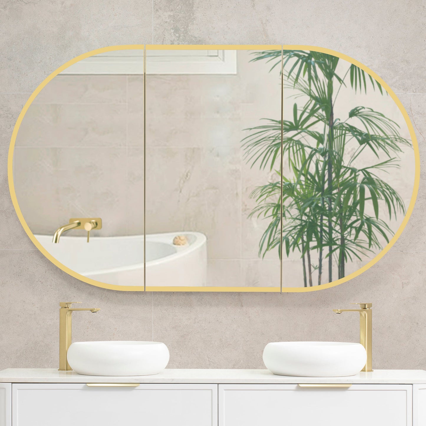 Pill Oval 1500mm x 900mm Frontlit LED Mirrored Shaving Cabinet, Matte White