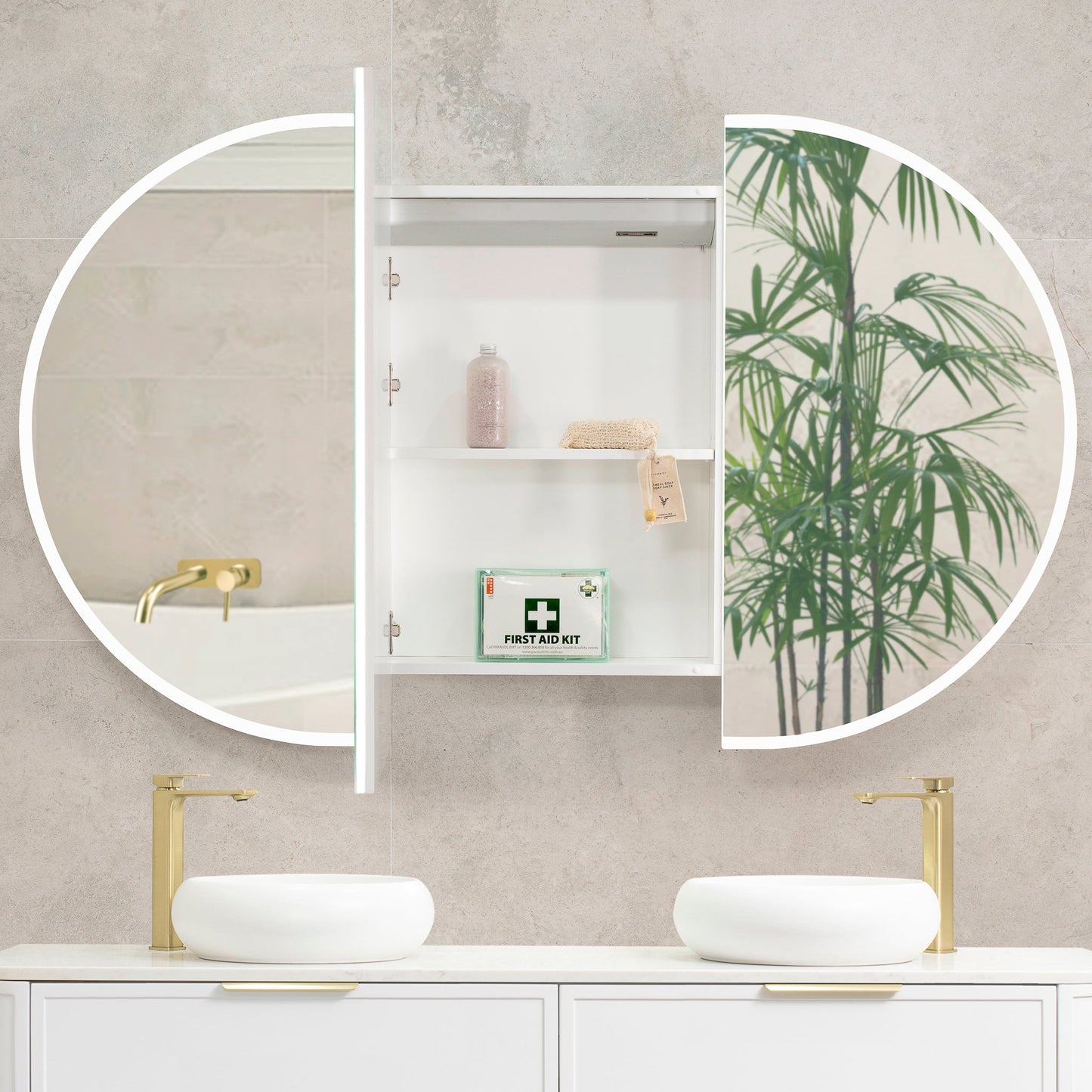 Pill Oval 1500mm x 900mm Frontlit LED Mirrored Shaving Cabinet, Matte White