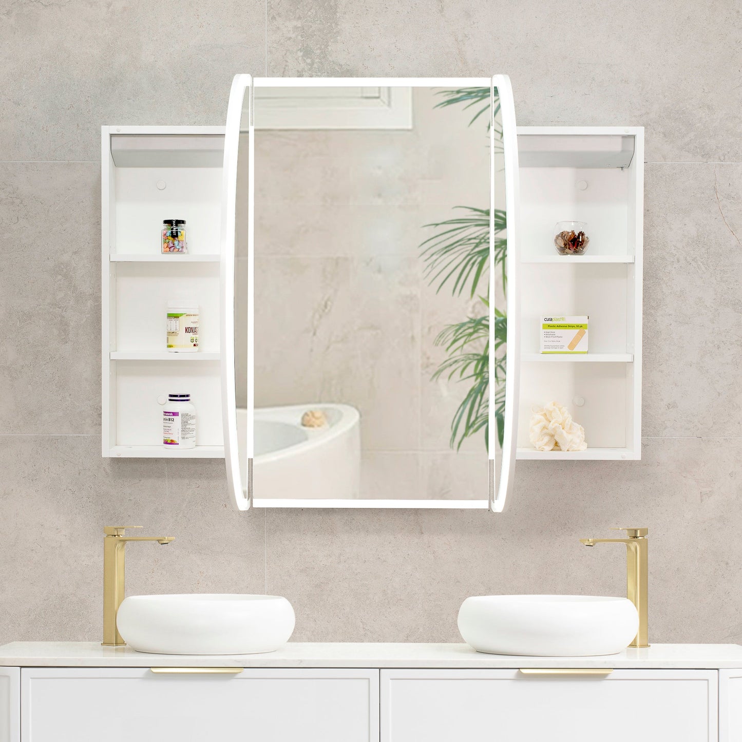 Pill Oval 1500mm x 900mm Frontlit LED Mirrored Shaving Cabinet, Matte White