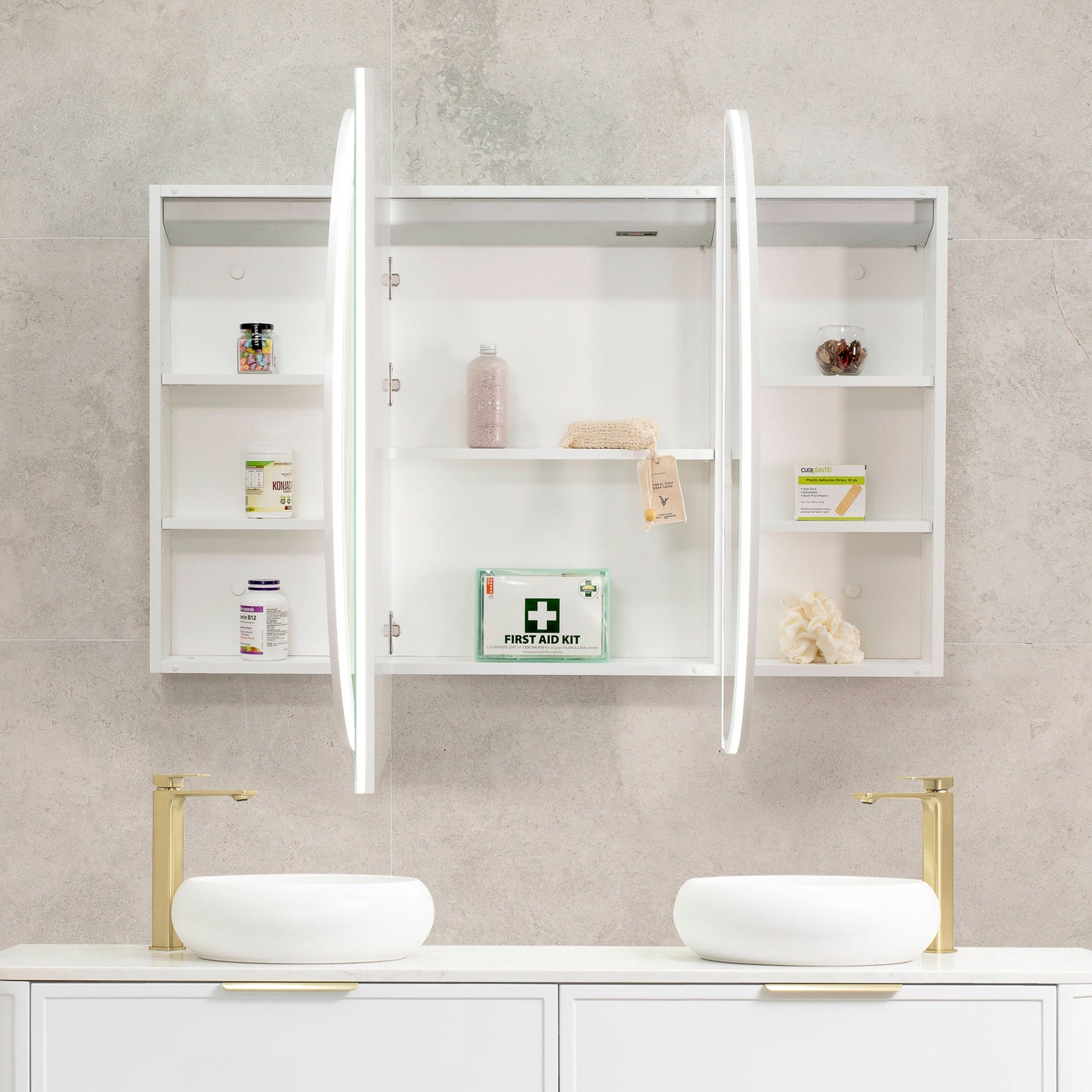 Pill Oval 1500mm x 900mm Frontlit LED Mirrored Shaving Cabinet, Matte White