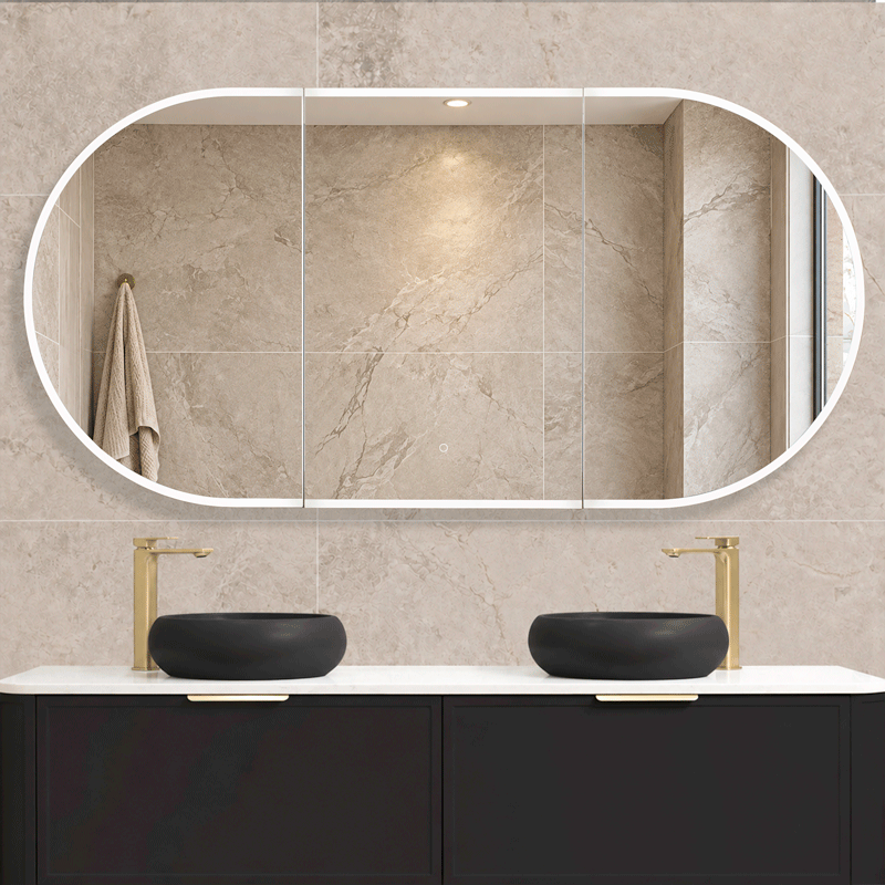 Pill Oval 1800mm x 900mm Frontlit LED Mirrored Shaving Cabinet, Matte Black