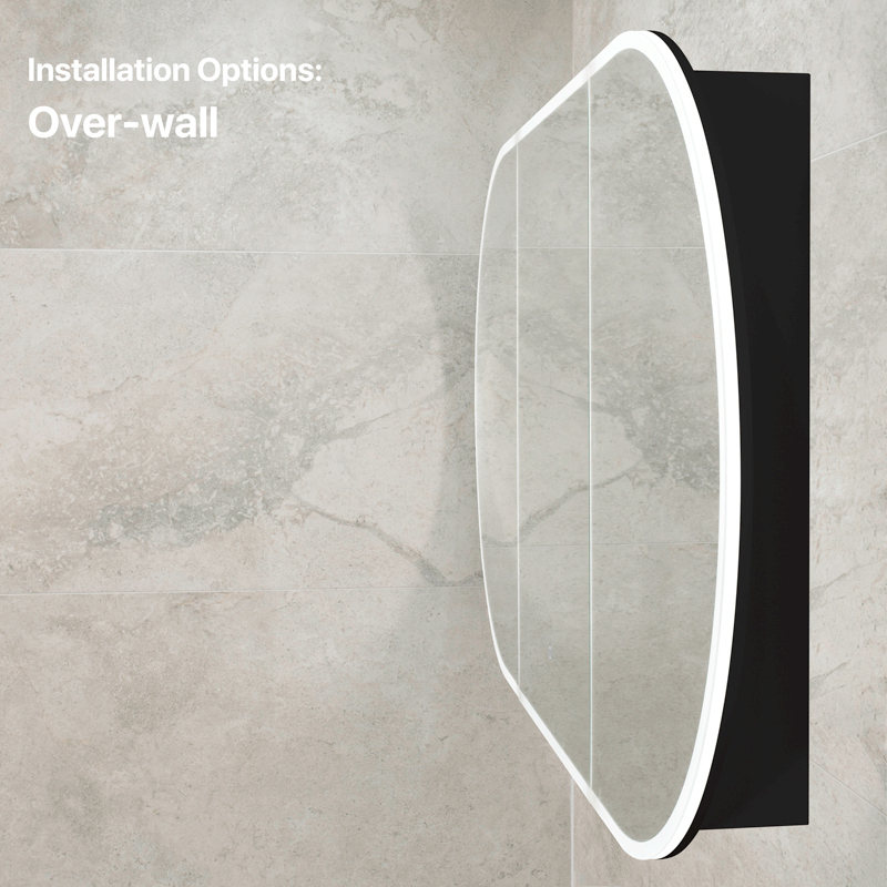 Pill Oval 1800mm x 900mm Frontlit LED Mirrored Shaving Cabinet, Matte Black