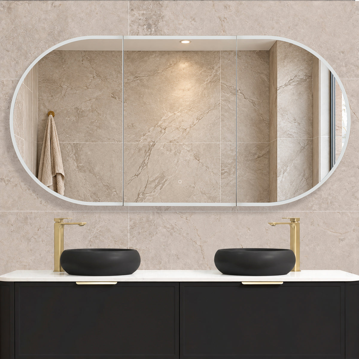 Pill Oval 1800mm x 900mm Frontlit LED Mirrored Shaving Cabinet, Matte Black
