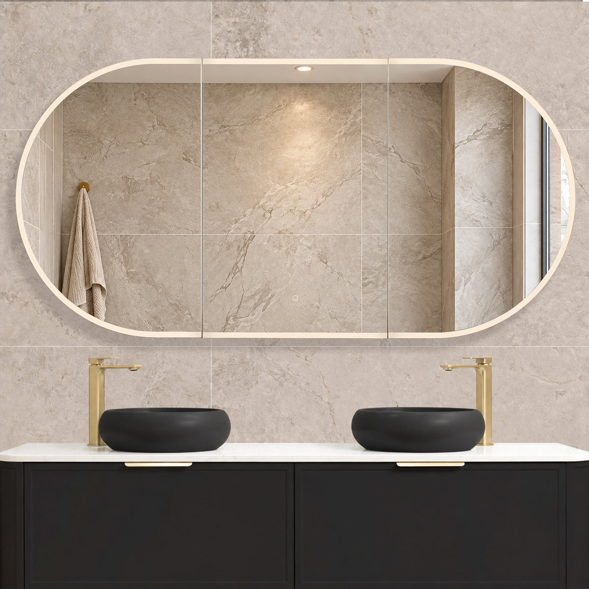 Pill Oval 1800mm x 900mm Frontlit LED Mirrored Shaving Cabinet, Matte Black
