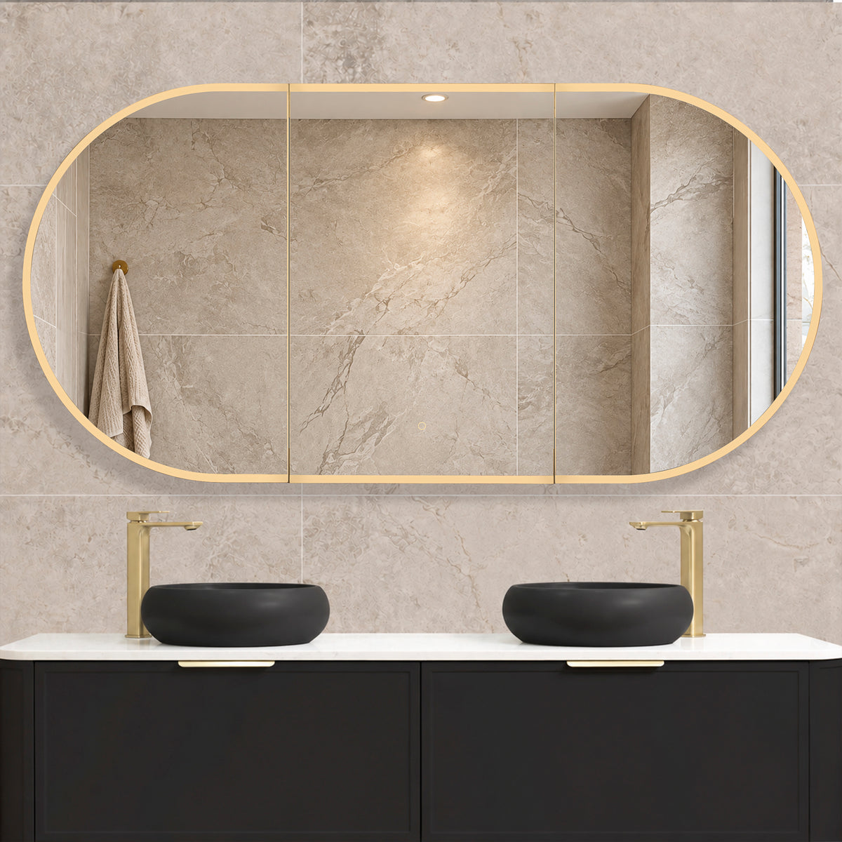 Pill Oval 1800mm x 900mm Frontlit LED Mirrored Shaving Cabinet, Matte Black