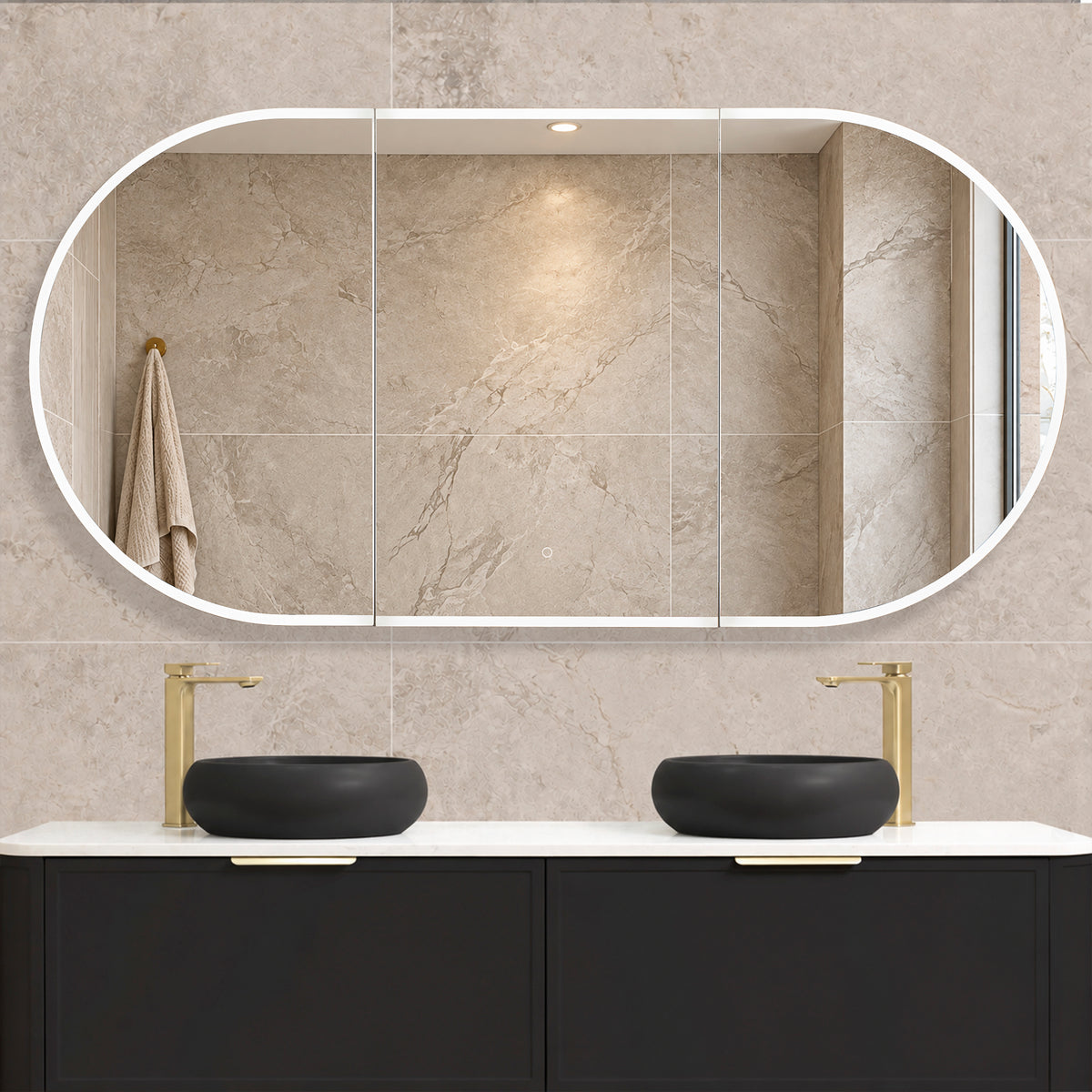 Pill Oval 1800mm x 900mm Frontlit LED Mirrored Shaving Cabinet, Matte Black