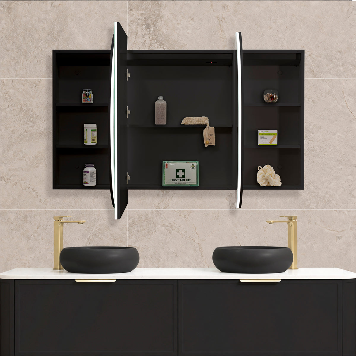 Pill Oval 1800mm x 900mm Frontlit LED Mirrored Shaving Cabinet, Matte Black