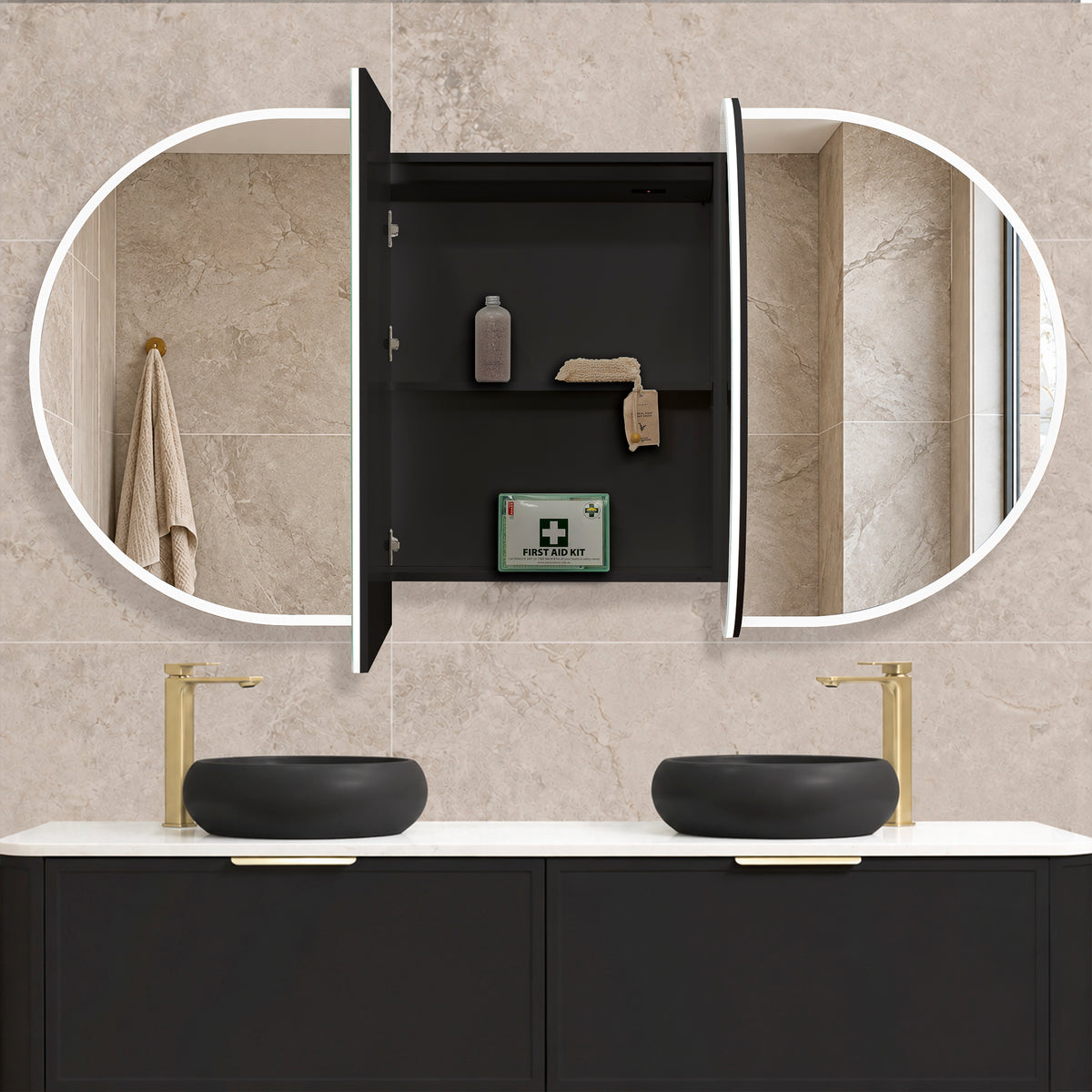 Pill Oval 1800mm x 900mm Frontlit LED Mirrored Shaving Cabinet, Matte Black