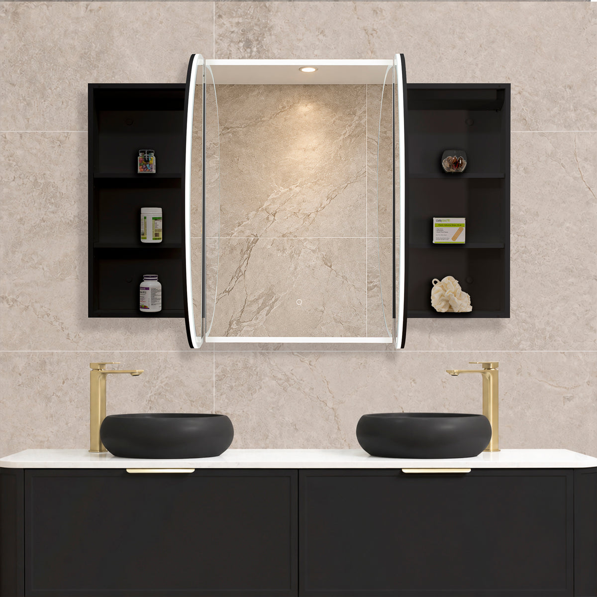 Pill Oval 1800mm x 900mm Frontlit LED Mirrored Shaving Cabinet, Matte Black