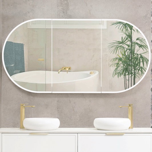 Pill Oval 1800mm x 900mm Frontlit LED Mirrored Shaving Cabinet, Matte White