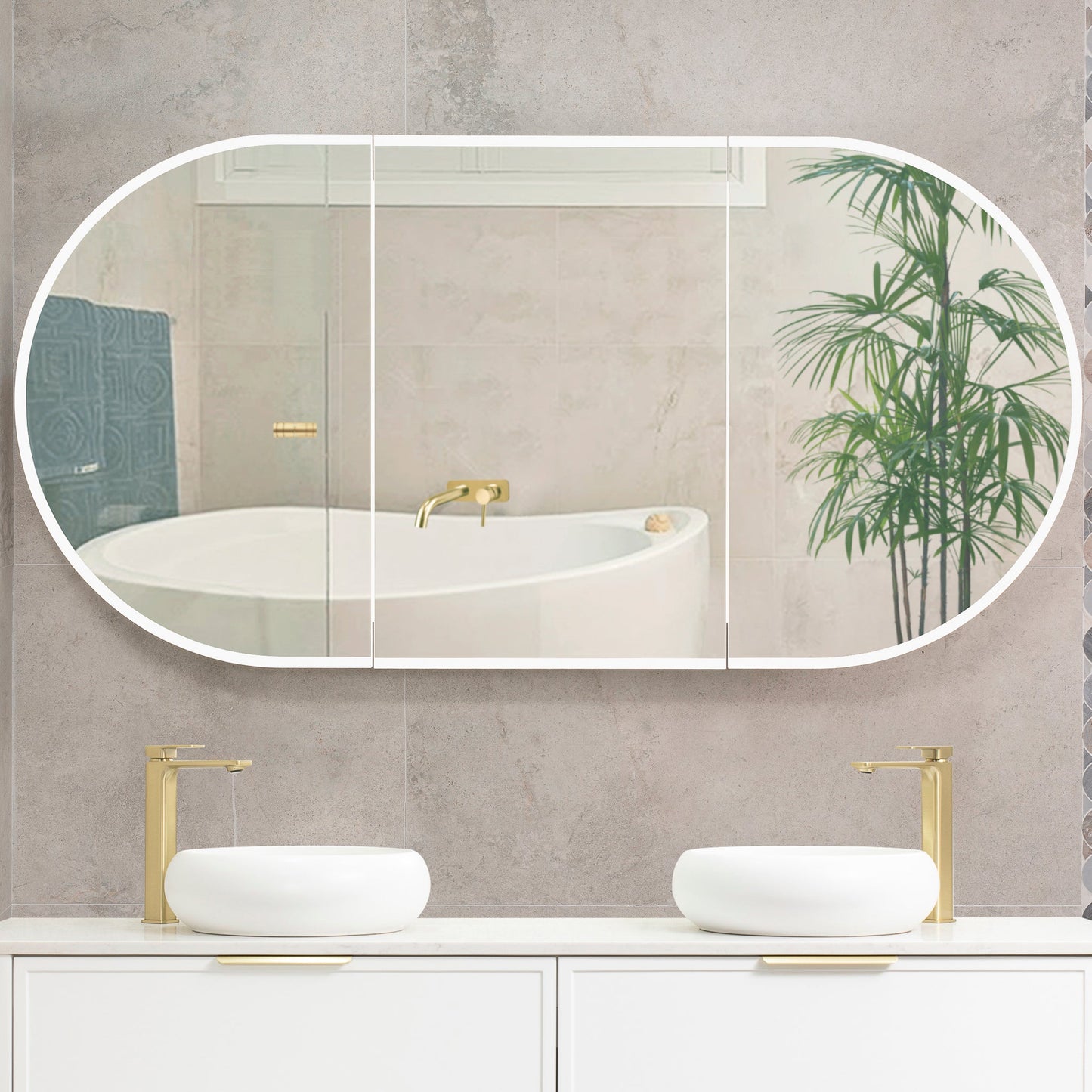 Pill Oval 1800mm x 900mm Frontlit LED Mirrored Shaving Cabinet, Matte White