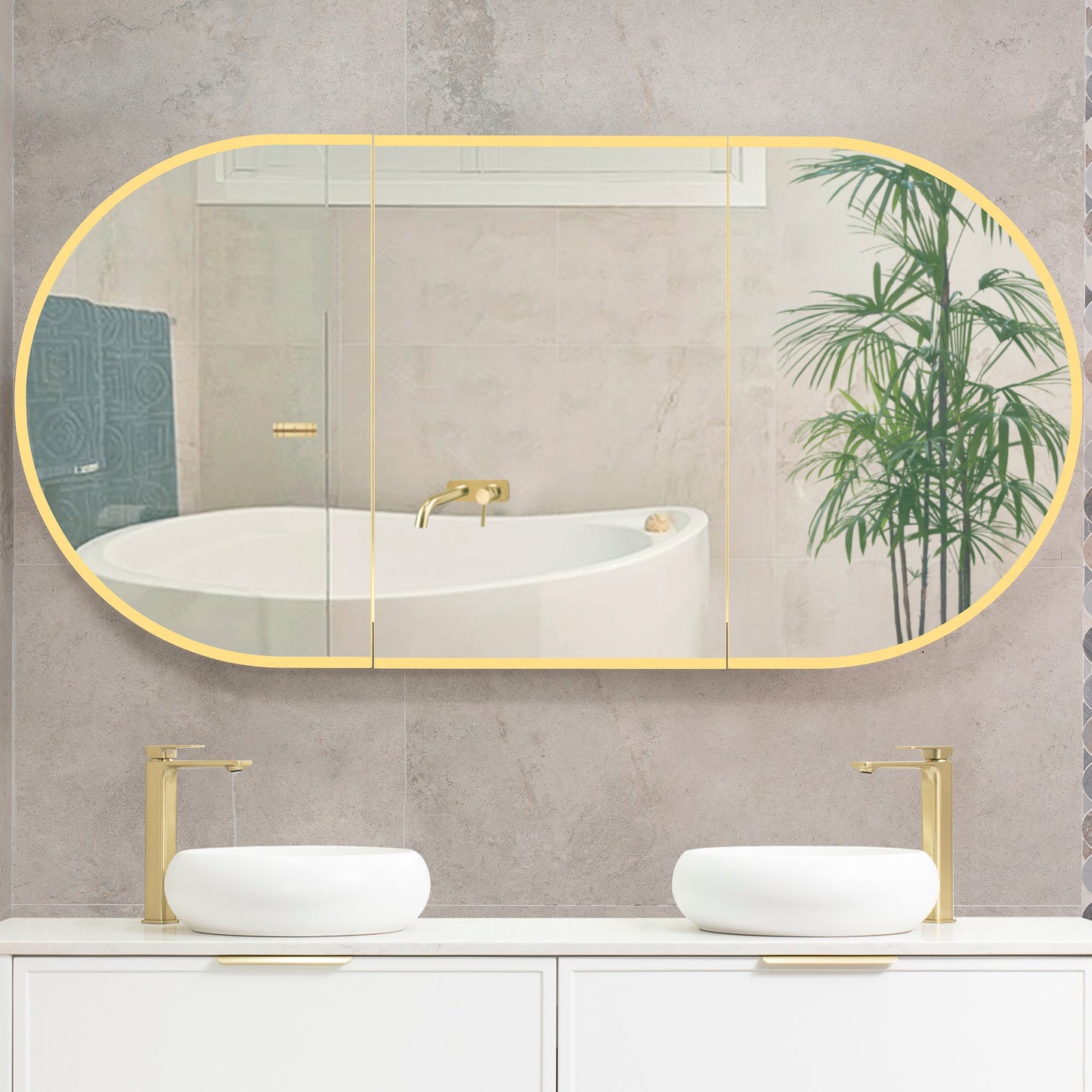 Pill Oval 1800mm x 900mm Frontlit LED Mirrored Shaving Cabinet, Matte White