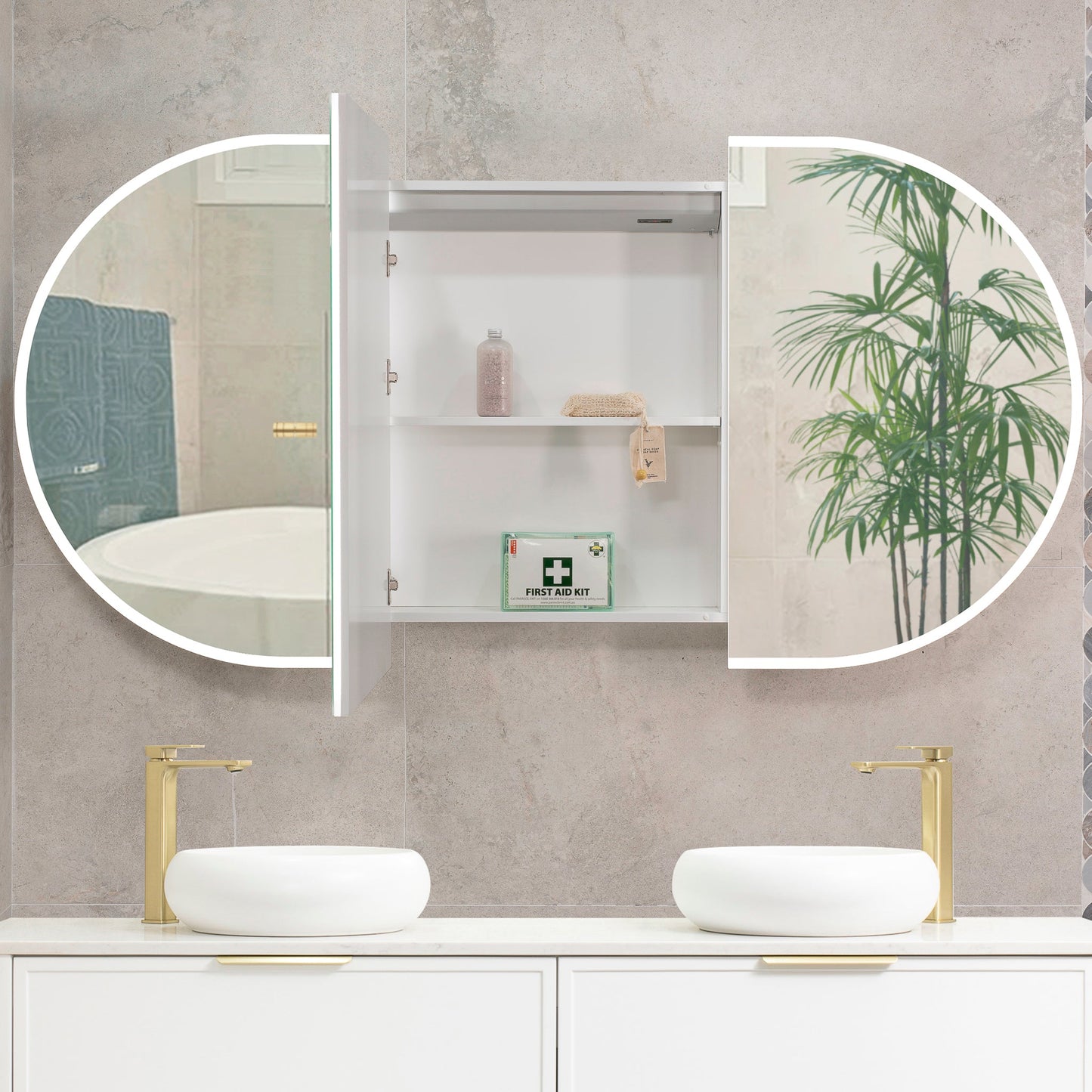 Pill Oval 1800mm x 900mm Frontlit LED Mirrored Shaving Cabinet, Matte White