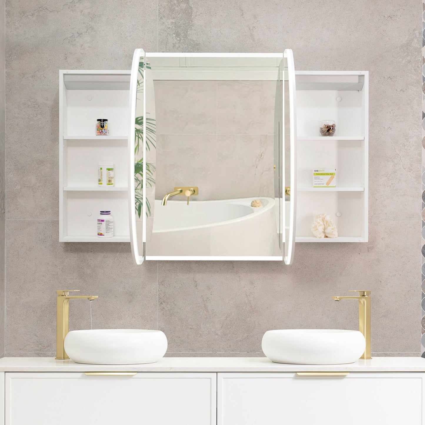Pill Oval 1800mm x 900mm Frontlit LED Mirrored Shaving Cabinet, Matte White