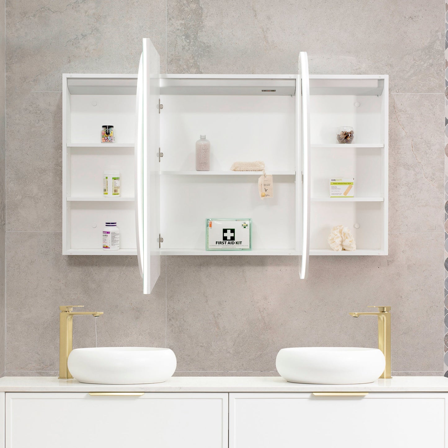 Pill Oval 1800mm x 900mm Frontlit LED Mirrored Shaving Cabinet, Matte White