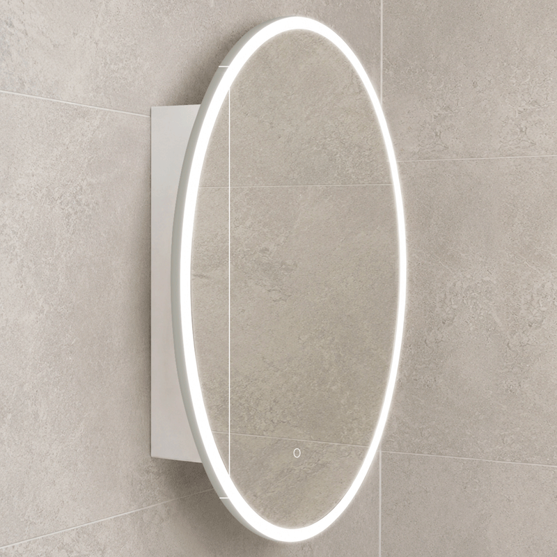Circa Round 900mm  Frontlit LED Mirrored Shaving Cabinet, Matte White