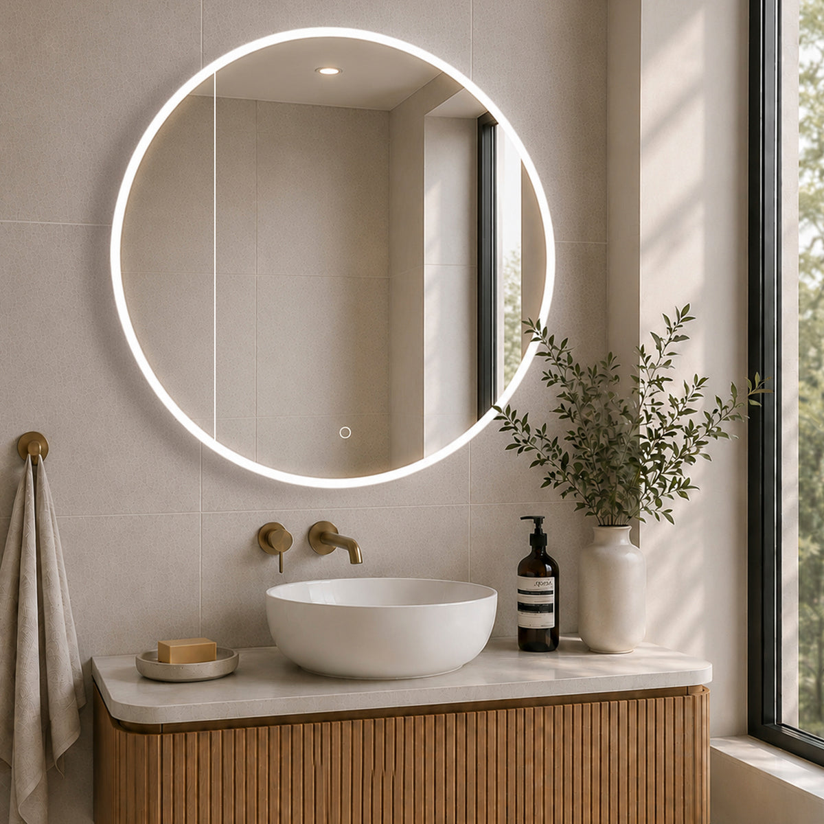 Circa Round 900mm  Frontlit LED Mirrored Shaving Cabinet, Matte White