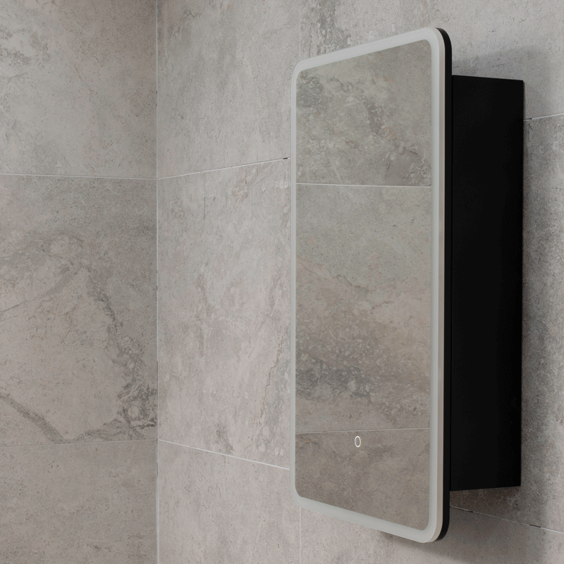 Retti Rectangular 450mm x 750mm Frontlit LED Mirrored Shaving Cabinet, Matte Black