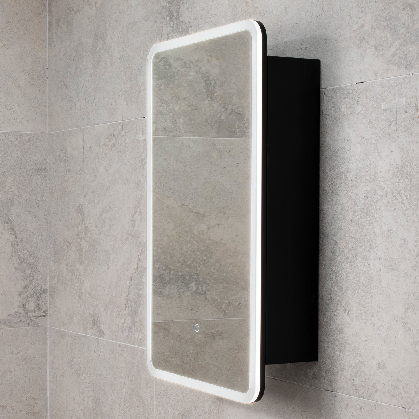 Retti Rectangular 450mm x 750mm Frontlit LED Mirrored Shaving Cabinet, Matte Black