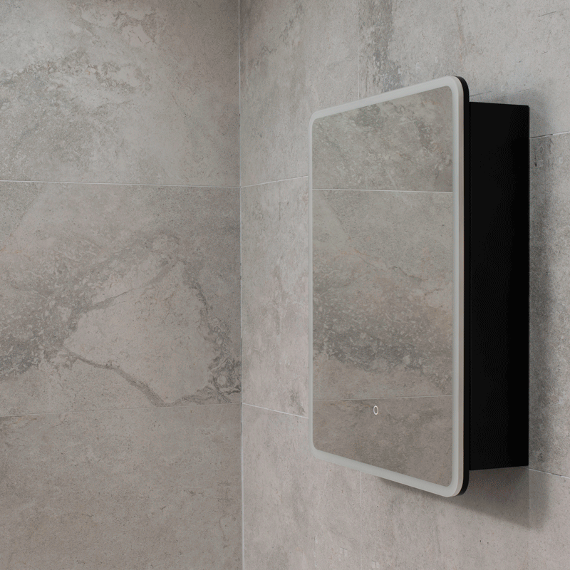 Retti Rectangular 600mm x 750mm Frontlit LED Mirrored Shaving Cabinet, Matte Black