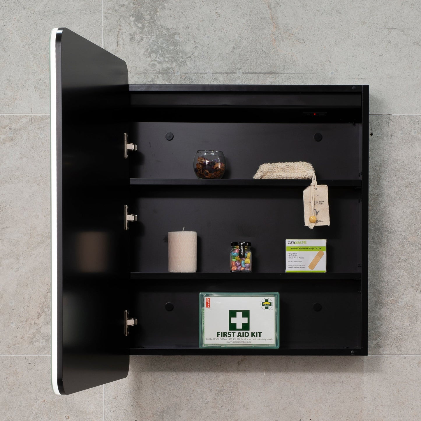 Retti Rectangular 600mm x 750mm Frontlit LED Mirrored Shaving Cabinet, Matte Black