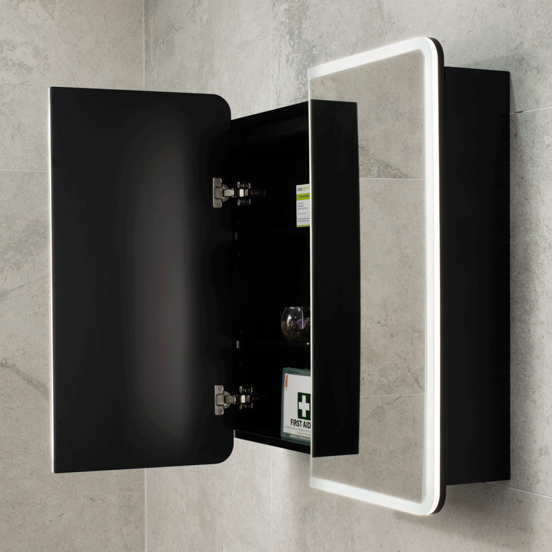 Retti Rectangular 750mm x 750mm Frontlit LED Mirrored Shaving Cabinet, Matte Black