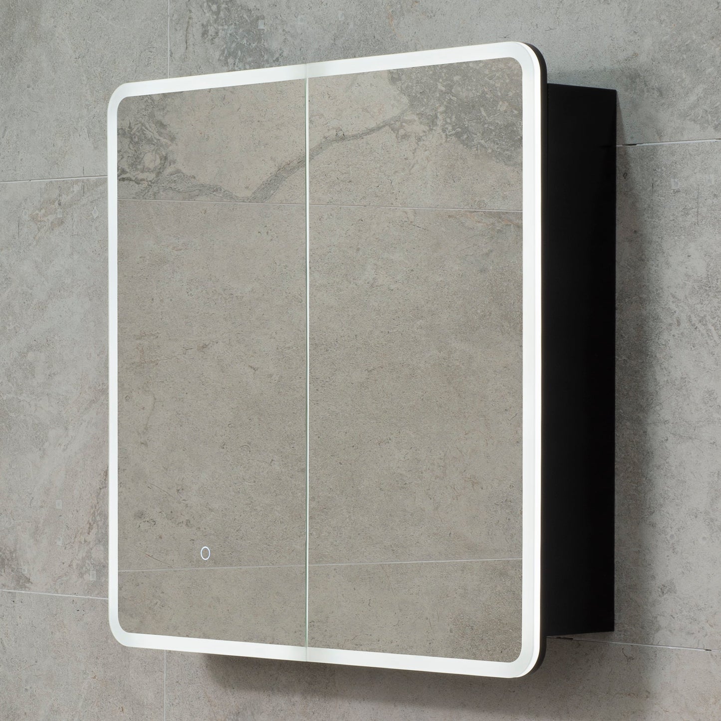 Retti Rectangular 750mm x 750mm Frontlit LED Mirrored Shaving Cabinet, Matte Black