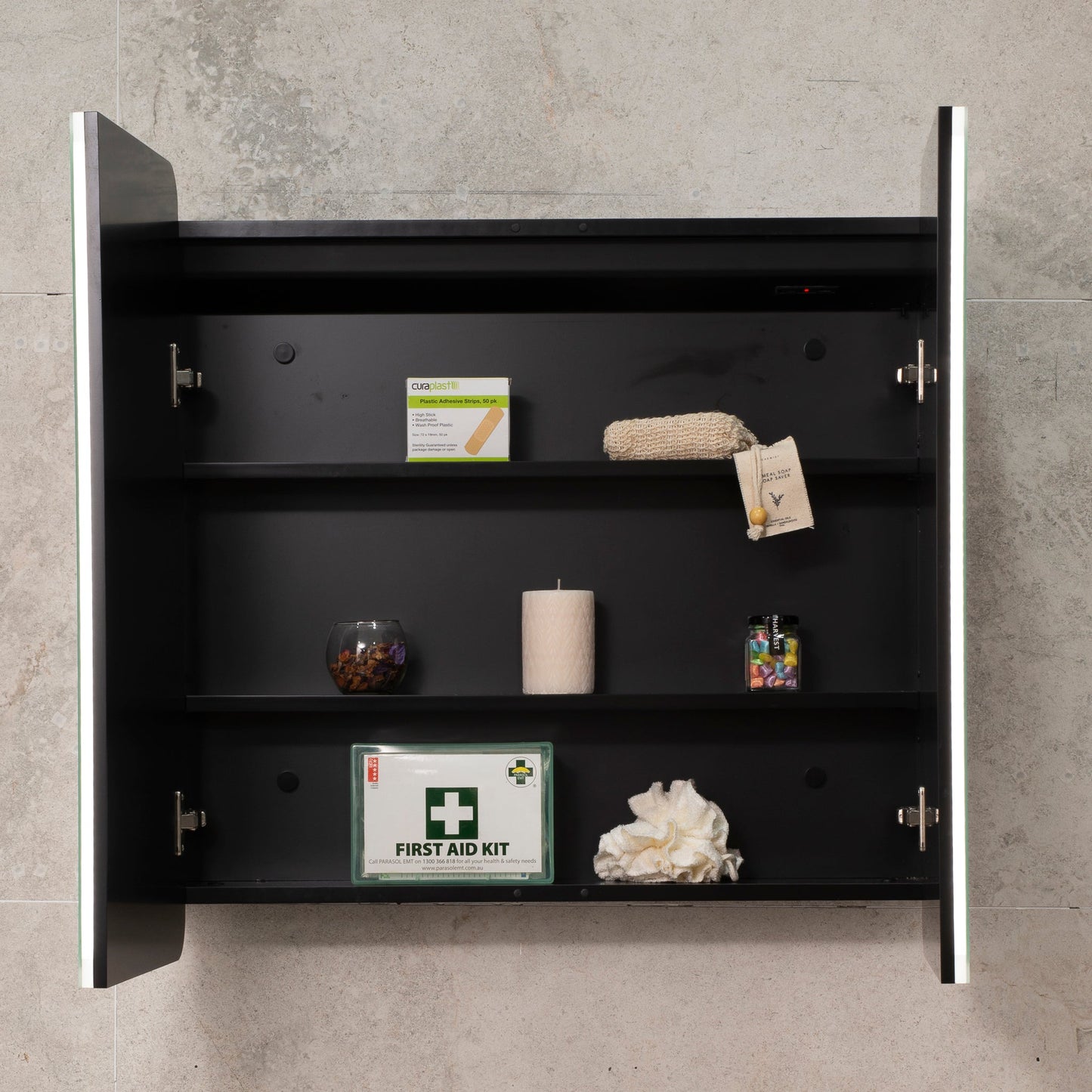 Retti Rectangular 750mm x 750mm Frontlit LED Mirrored Shaving Cabinet, Matte Black