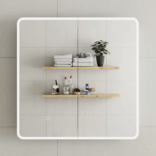Retti Rectangular 750mm x 750mm Frontlit LED Mirrored Shaving Cabinet, Matte White