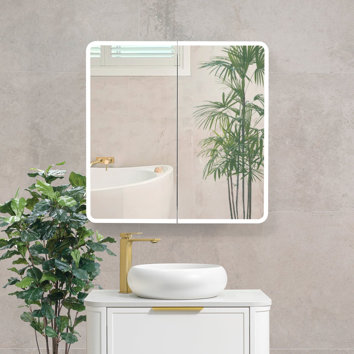 Retti Rectangular 750mm x 750mm Frontlit LED Mirrored Shaving Cabinet, Matte Black