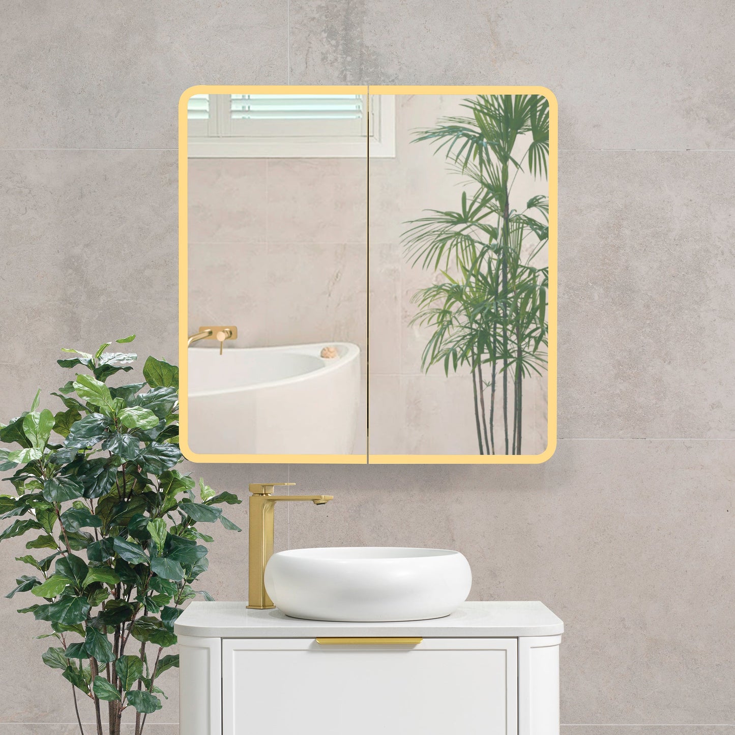Retti Rectangular 750mm x 750mm Frontlit LED Mirrored Shaving Cabinet, Matte Black