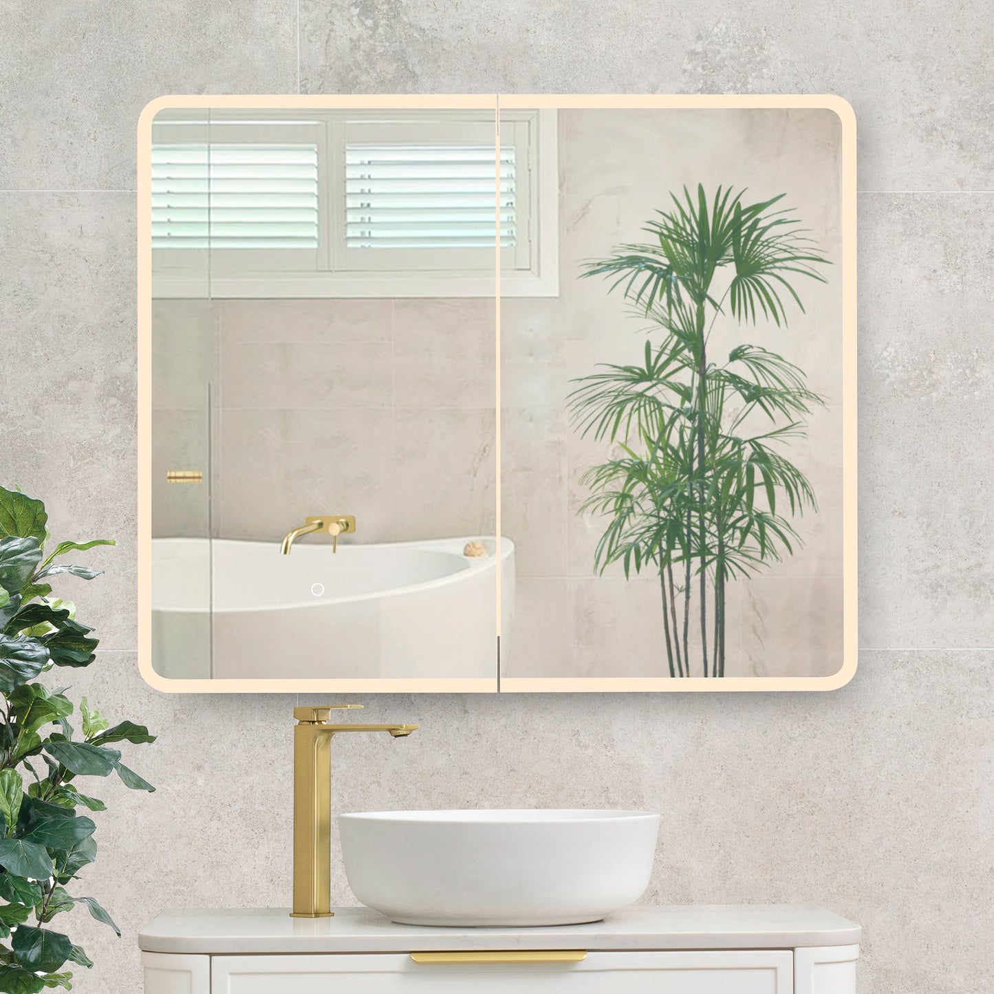 Retti Rectangular 900mm x 750mm Frontlit LED Mirrored Shaving Cabinet, Matte Black