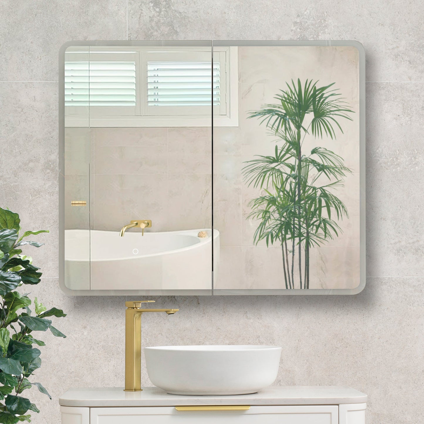 Retti Rectangular 900mm x 750mm Frontlit LED Mirrored Shaving Cabinet, Matte Black
