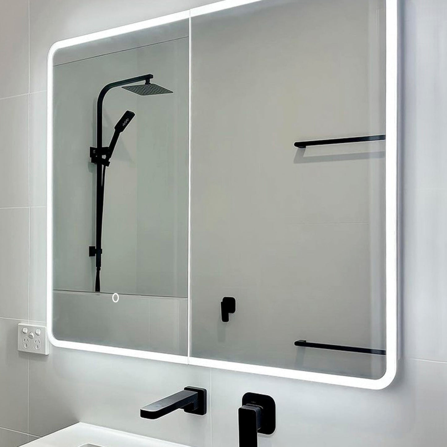 Retti Rectangular 900mm x 750mm Frontlit LED Mirrored Shaving Cabinet, Matte Black
