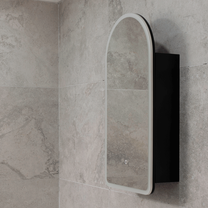 Arco Arch 400mm x 800mm Frontlit LED Mirrored Shaving Cabinet, Matte Black
