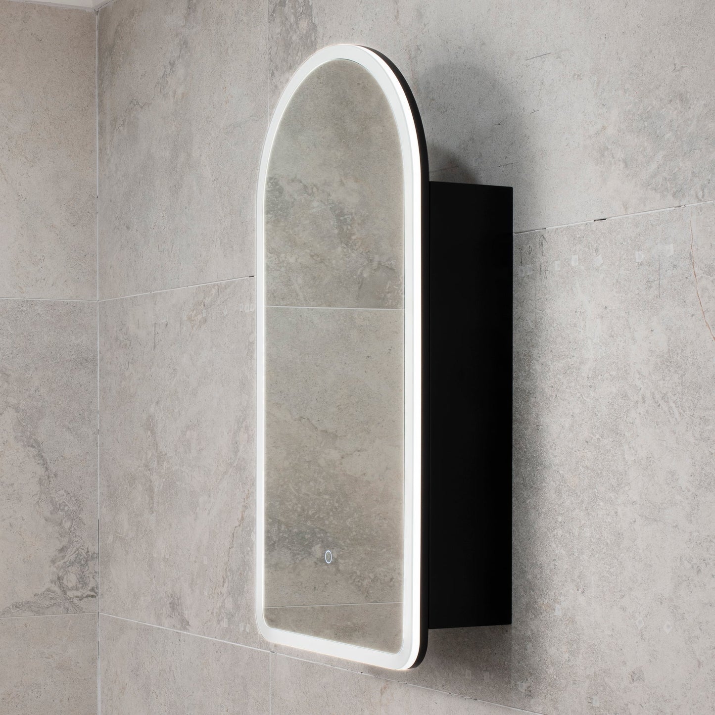 Arco Arch 400mm x 800mm Frontlit LED Mirrored Shaving Cabinet, Matte Black