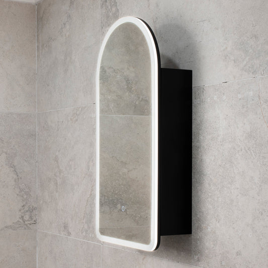 Arco Arch 400mm x 800mm Frontlit LED Mirrored Shaving Cabinet, Matte Black
