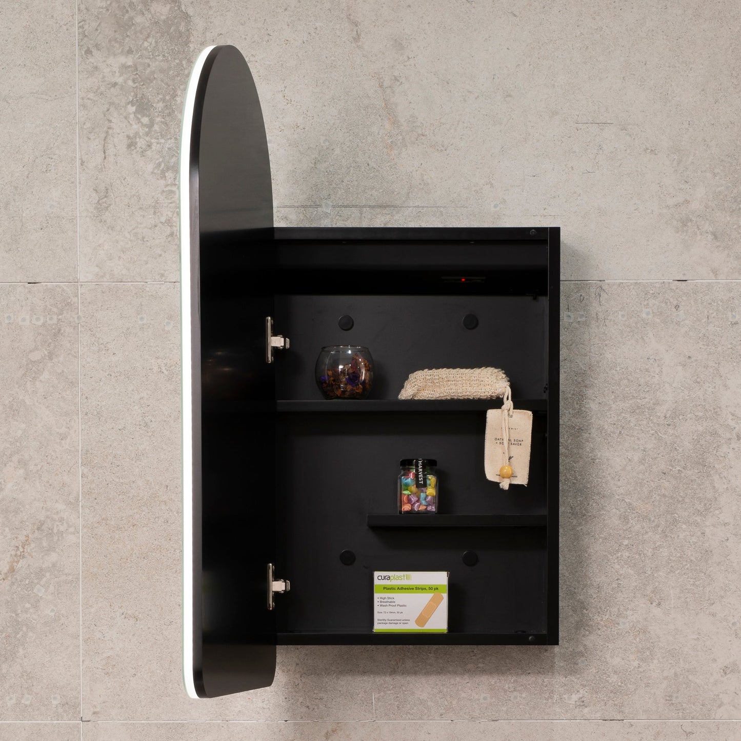 Arco Arch 400mm x 800mm Frontlit LED Mirrored Shaving Cabinet, Matte Black