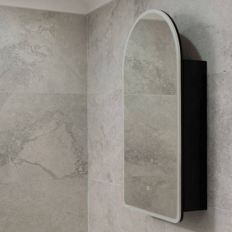 Arco Arch 550mm x 1000mm Frontlit LED Mirrored Shaving Cabinet, Matte Black