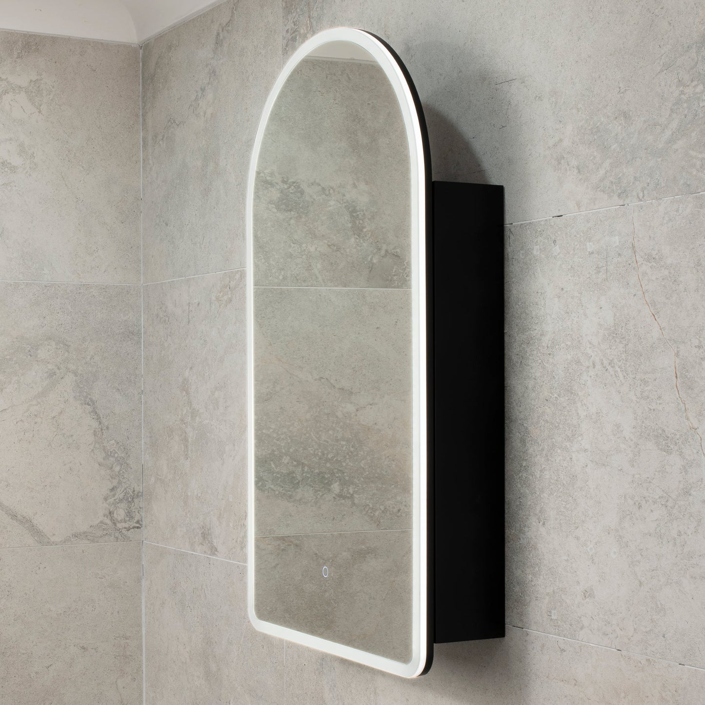 Arco Arch 550mm x 1000mm Frontlit LED Mirrored Shaving Cabinet, Matte Black