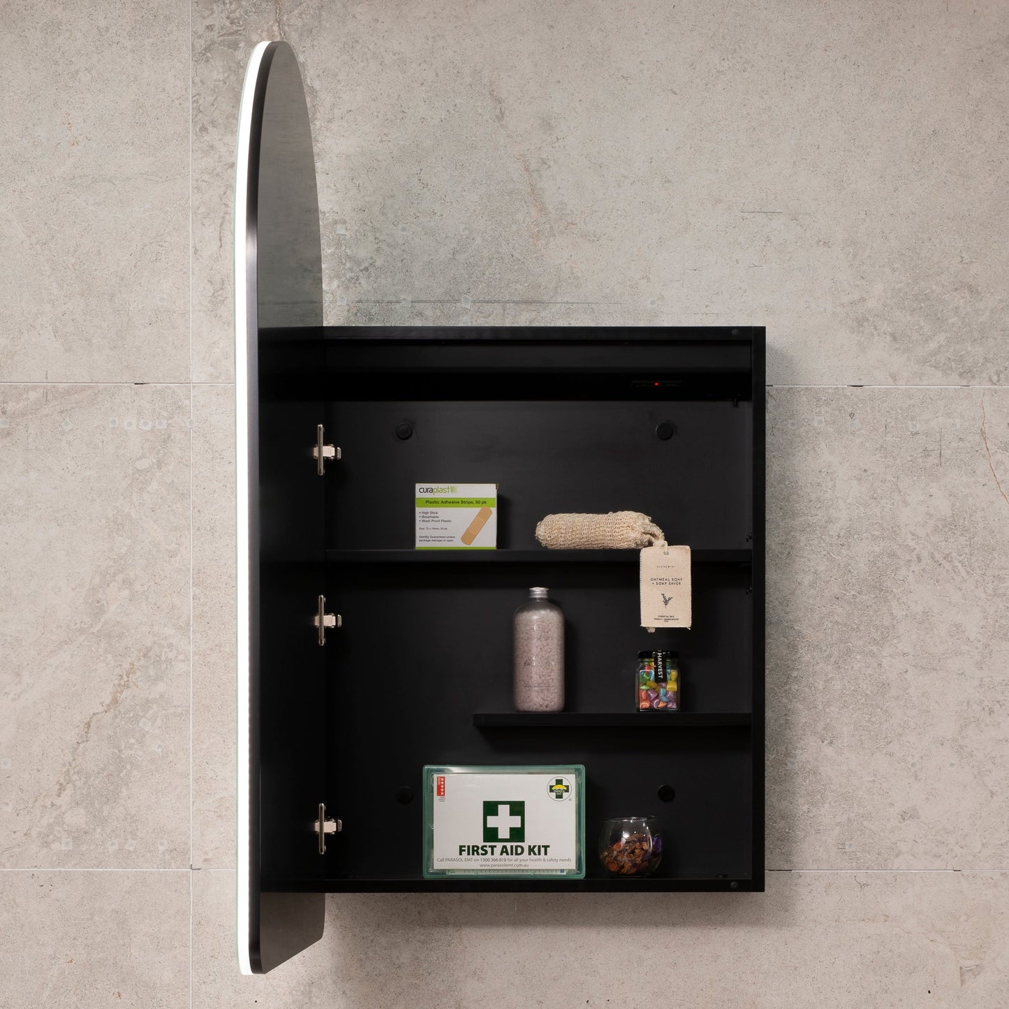 Arco Arch 550mm x 1000mm Frontlit LED Mirrored Shaving Cabinet, Matte Black