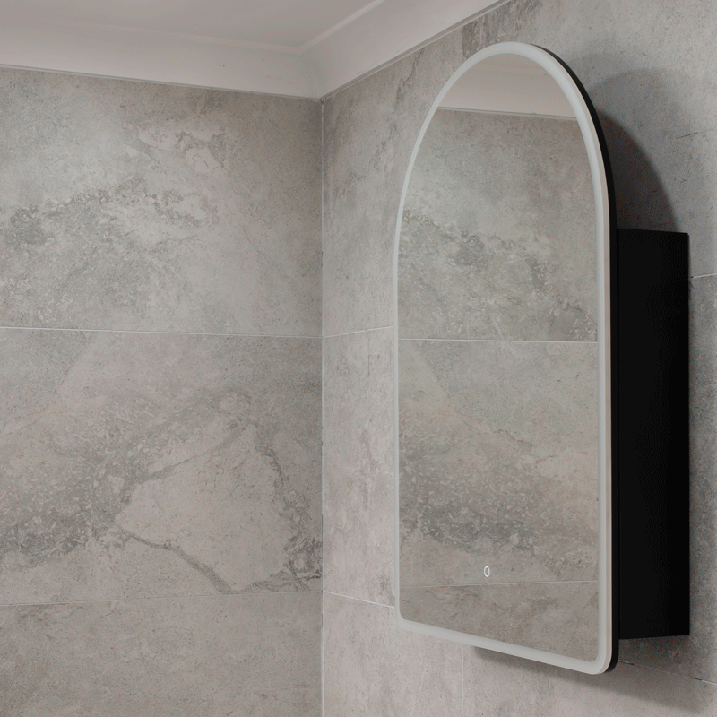 Arco Arch 700mm x 1000mm Frontlit LED Mirrored Shaving Cabinet, Matte Black