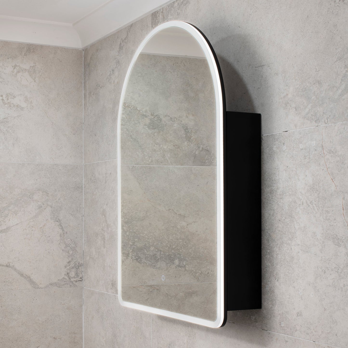 Arco Arch 700mm x 1000mm Frontlit LED Mirrored Shaving Cabinet, Matte Black