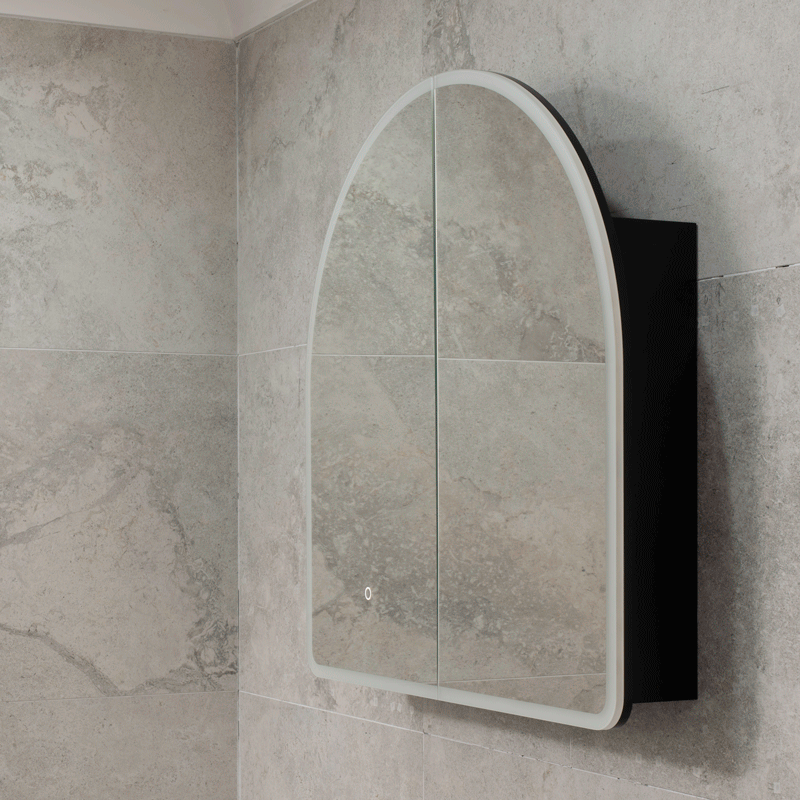 Arco Arch 800mm x 800mm Frontlit LED Mirrored Shaving Cabinet, Matte Black